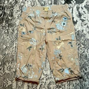 Democracy Cargo Pants capris Women’s 12 Tan Floral Print elastic cuff